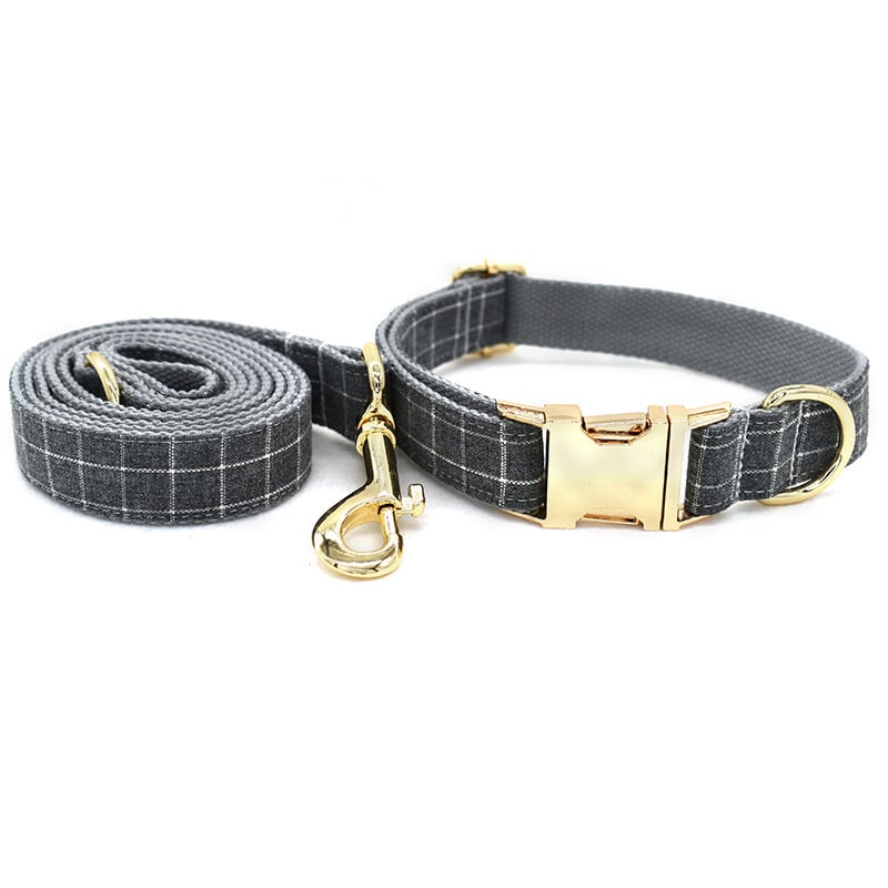 Chic Grey Plaid Dog Collar