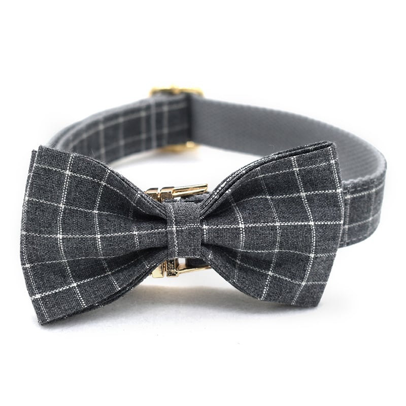 Chic Grey Plaid Dog Collar