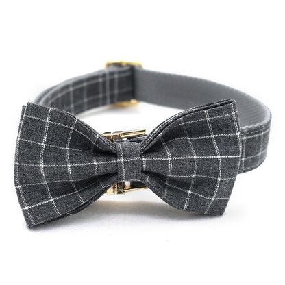 Chic Grey Plaid Dog Collar