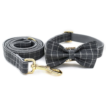 Chic Grey Plaid Dog Collar